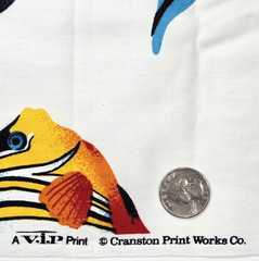 VTG VIP Cranston Tropical Aquarium Fish Bright On White Cotton Fabric 2 YD x 45″