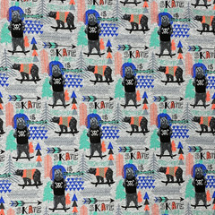 Joann’s Doodles Knit Fabric Skateboarding Skate Bear Gray 57″x36″ Disc RARE