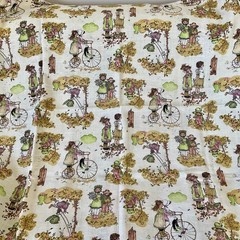 Vintage Holly Hobbie Fabric 2 yards – Woven linen look – Neutral cottage core