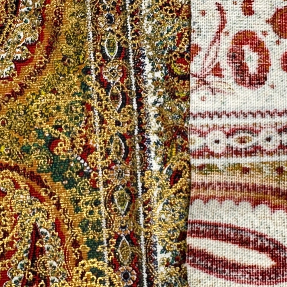 Vintage Style Paisley Floral Metallic Gold Iridescent Fabric Remnant 17×36