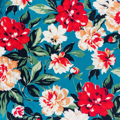 Cranston Cotton Fabric Remnant 1.5 Yards x 58″ Wide Red Orange Floral On Teal