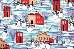 CHRISTMAS SNOWMEN WITH HOUSES & TREES FLEECE FABRIC 1 YD 60X36″