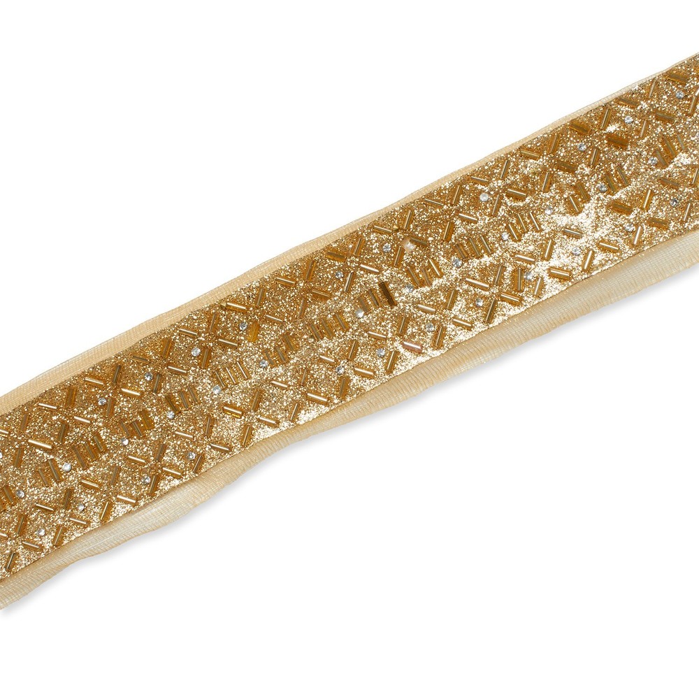 Beaded Rhinestone Fabric Trim Iron On 1.25 In Sheer Mesh 4.9 / 9.8 Yd Spool