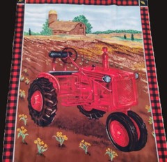Red Farm Tractor Fleece Fabric Panel 49″ x 64″ Barn Farm Sewing Crafts Blanket