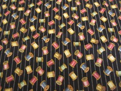Cotton Fabric Vintage Colorful Wooden Spools on Black Concord Kesslers 1yd x 44