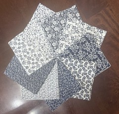 108 Piece Navy & White Charm Pack 5” Squares Cotton – 9 Designs – 12 Each
