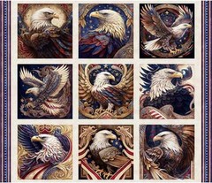 Quilting Treasures – Patriotic Eagle Pichure Patche Fabric Panel 🇺🇸🦅