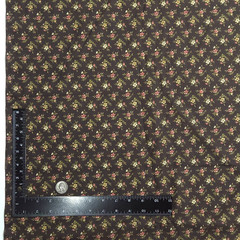 VTG Calico Ditsy Tiny Flowers Pink Cream Green On Brown Cotton Fabric BTY Granny