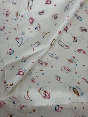 VTG Thai Silk Fabric Handwoven Creme Abstract Swirls Teal Copper Red 78 x 44