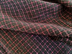 BEUTIFUL FRENCH 100% SILK WOOL BLACK AND RED CHECKERED SHIMMERING FABRIC