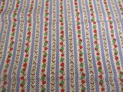 Vtg Cotton Fabric Country RED Green APPLES Blue Check Stripe on White 1yd x 44
