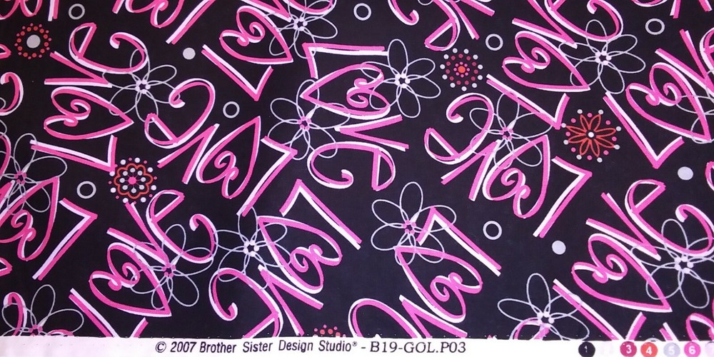 1 Yard x 44″ Cotton Quilting Qabric Valentines Day LOVE TOSSED Ribbons CUPID