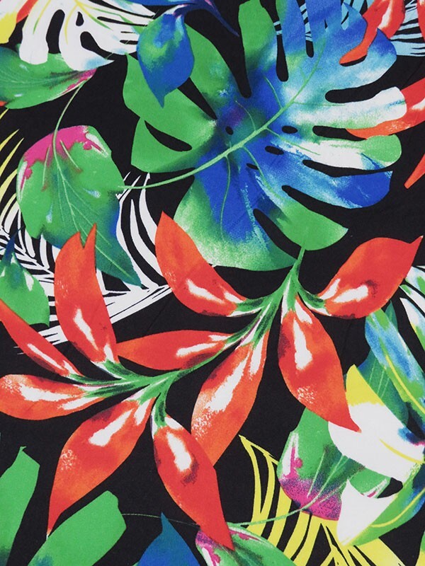 Floral Brushed Jersey Knit Fabric Tropical Summer Bloom Black By the Yard