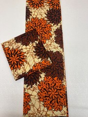 Polyester African Wax Prints Fabrics-Orange Dark Brown Cream Black