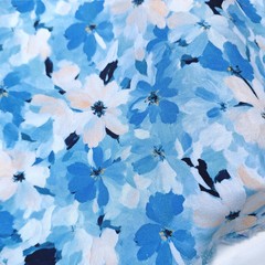 55” Wide By Yard Blue Floral Viscose Fabric Dress Gown Robes Material Rayon