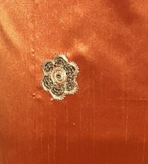 1.5 Yard Orange Gold Border Embroidery Sequins Fabric 50” Width