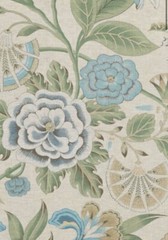 Thibaut/Anna French Curtain Fabric ‘CLEO’ 3.7 METRES SKY BLUE/GREEN FLAX – Linen