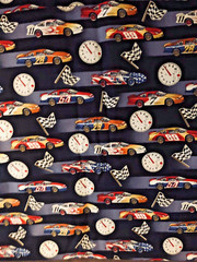 ELIZABETH’S STUDIO # 139 IN MOTION NASCAR RACE CARS /FLAGS /TIME CLOCK BTFQ