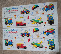 Vtg TRAINS, PLANES & AUTOMOBILES by Fabric Traditions Lot of 2 panels Quilt Kids