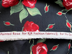 Painted Rose for RJR Fabrics Red Roses on Black Cotton Fabric 1.75 yds