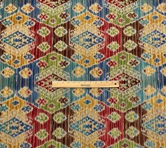 LEE JOFA BISTI VELVET MULTI RED BLUE GEOMETRIC EXCLUSIVE FABRIC 1.1 YARDS 51″W