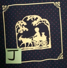 Cranston Fabric Silhouette Picture Patches Navy Blue Victorian Child 8.5″ Square