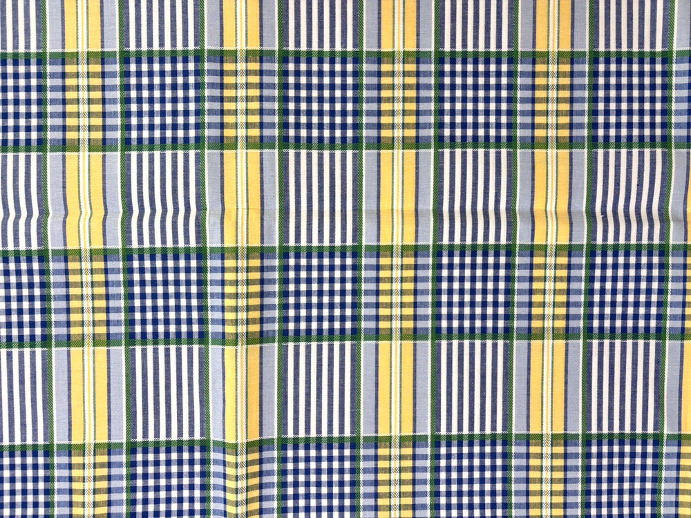 Vintage Waverly VALLEY PLAID LAKE Fabric Blue Yellow Cottagecore Preppy Classic