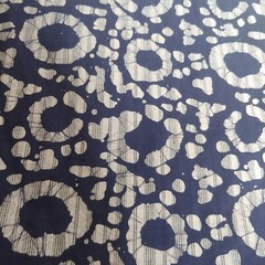 Batik Fabric Blue Gray Circles Striped Print Hippie Boho Indian 3.5 Yards x45″
