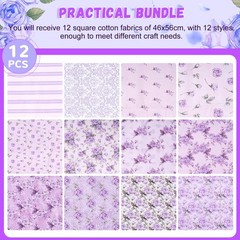 12pcs Purple Printed Polyester Quilting Fabric Bundles 18″x22″ for DIY Crafts
