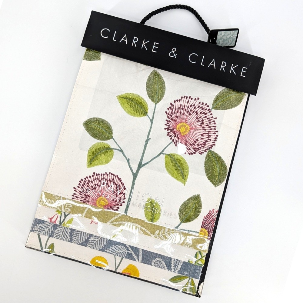 Clarke & Clarke Pavilion Fabric Sample Book Embroidered Floral Swatches 17×13