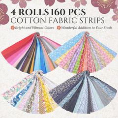 160 Pcs 4 Rolls Fabric Strips, 2.44″ X 39.3″ Precut Quilting Roll, Cotton Strips
