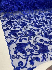Royal Butterfly Sequin Lace Fabric – 3D Embroidered Floral Mesh Couture Beaded