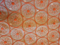Vintage 60’s 70’s Sheer Embroidered Floral Red Orange Fabric Remnant 34 X 51