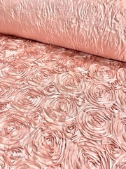 Paige BLUSH PEACH 3D Floral Polyester Satin Rosette Fabric by the Yard – 10028