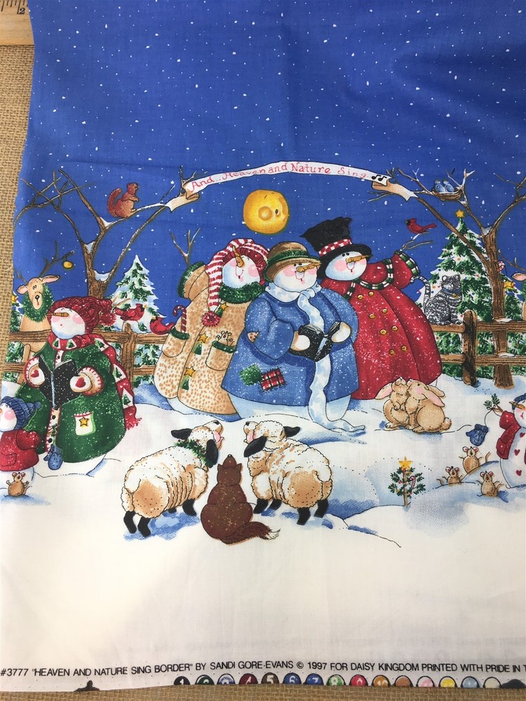 Christmas Holiday Fabric Cotton 44in W X 1-1/2yd Whimsical Snowman Panel Pattern