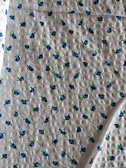 Vintage Seersucker Tiny Blue Rose’s Rosebud’s on White Background 2.75 yd x 44″