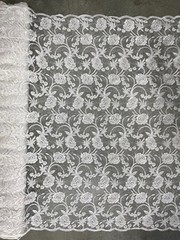 Dakota WHITE Polyester Corded Floral Embroidery on Mesh Lace Fabric by the Yard