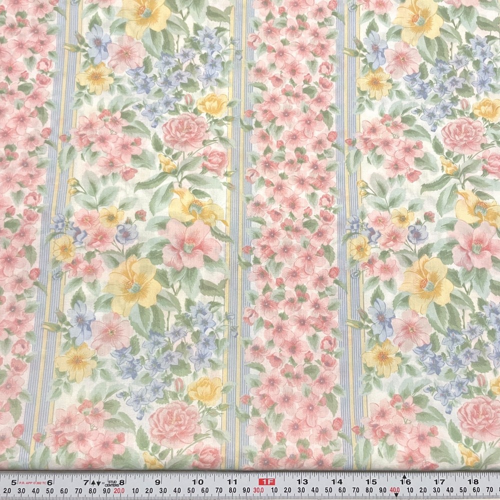 Daisy Kingdom Dogwood Stripe Floral Cotton Blend Fabric by the HALF YARD