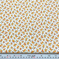 Vintage Golden Yellow & Red Florals on White Unbranded Cotton Remnant 16″ x 43″