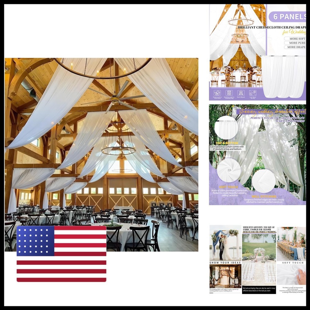 Teruntrue 6 Panel White Ceiling Drapes Wedding Cheesecloth Ceiling Drapes