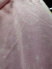 Vtg Glittery Pink White MCM Stars Sewing Fabric 22.5” x 140” Christmas