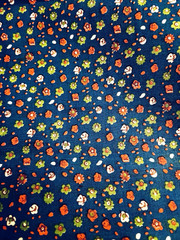 VTG Ditzy CALICO Red Green & White Florals on Medium Blue Cottagecore BTFQ