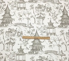 LACEFIELD DESIGNS PAGODAS BISQUE GRAY WHITE ASIAN TEMPLE FABRIC BY YARD 55″W