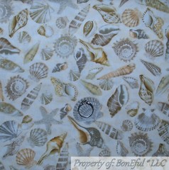 BonEFul Fabric FQ Cotton Quilt White Natural Organic Seashell Star*Fish Sand Dot