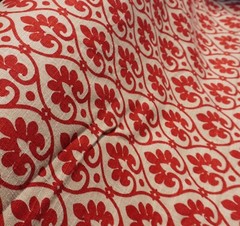 Mill Creek Fabric BTY Red Damask Scroll Soil Repellent Cotton Blend 55″