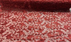 Red Butterfly Sequin Lace Fabric – 3D Embroidered Floral Mesh Couture Beaded