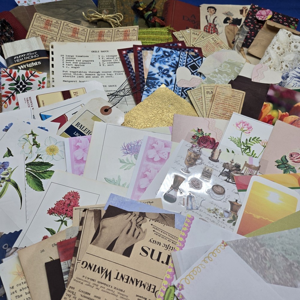 Junk Journal Lot 1Lb Ephemera Trim Lace Fabric Craft Collage Paper Book Cover