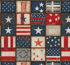 Patriotic Fabric | Americana Quilt Patch Print Red Blue | David Textiles YARD