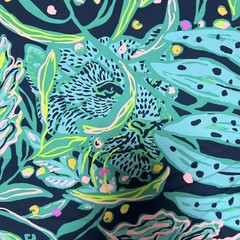 Lilly Pulitzer Cotton Poplin Fabric Low Tide Navy Catty Purrsonality 36″ X 57″
