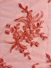 Callie CORAL Polyester Floral Corsage Embroidery on Mesh Lace Fabric by the Yar